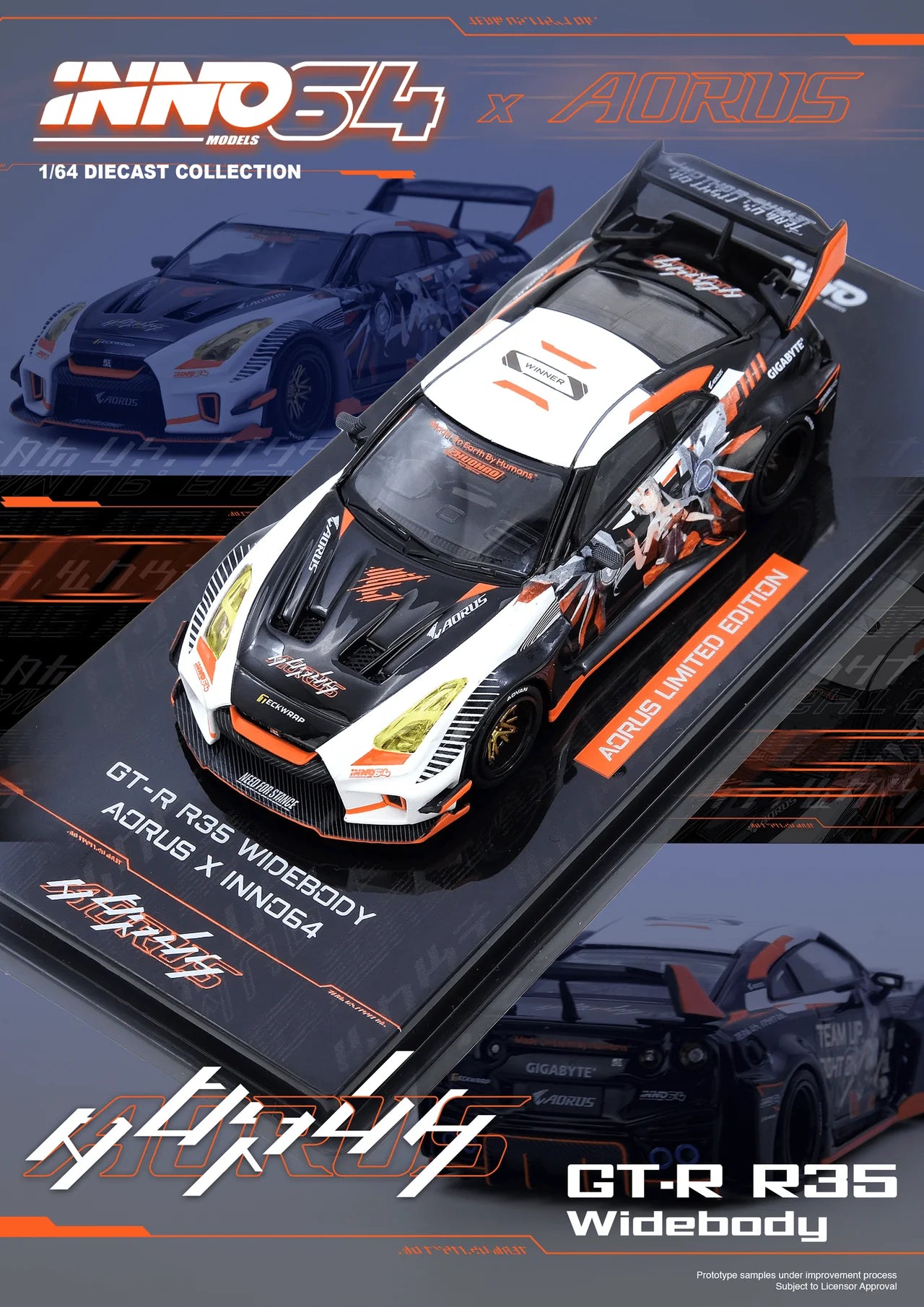 ELŐRENDELÉS - #IN64-R35LB-AORUS - Nissan GT-R R35 WIDEBODY AORUS X INNO64 (Event Exclusive)