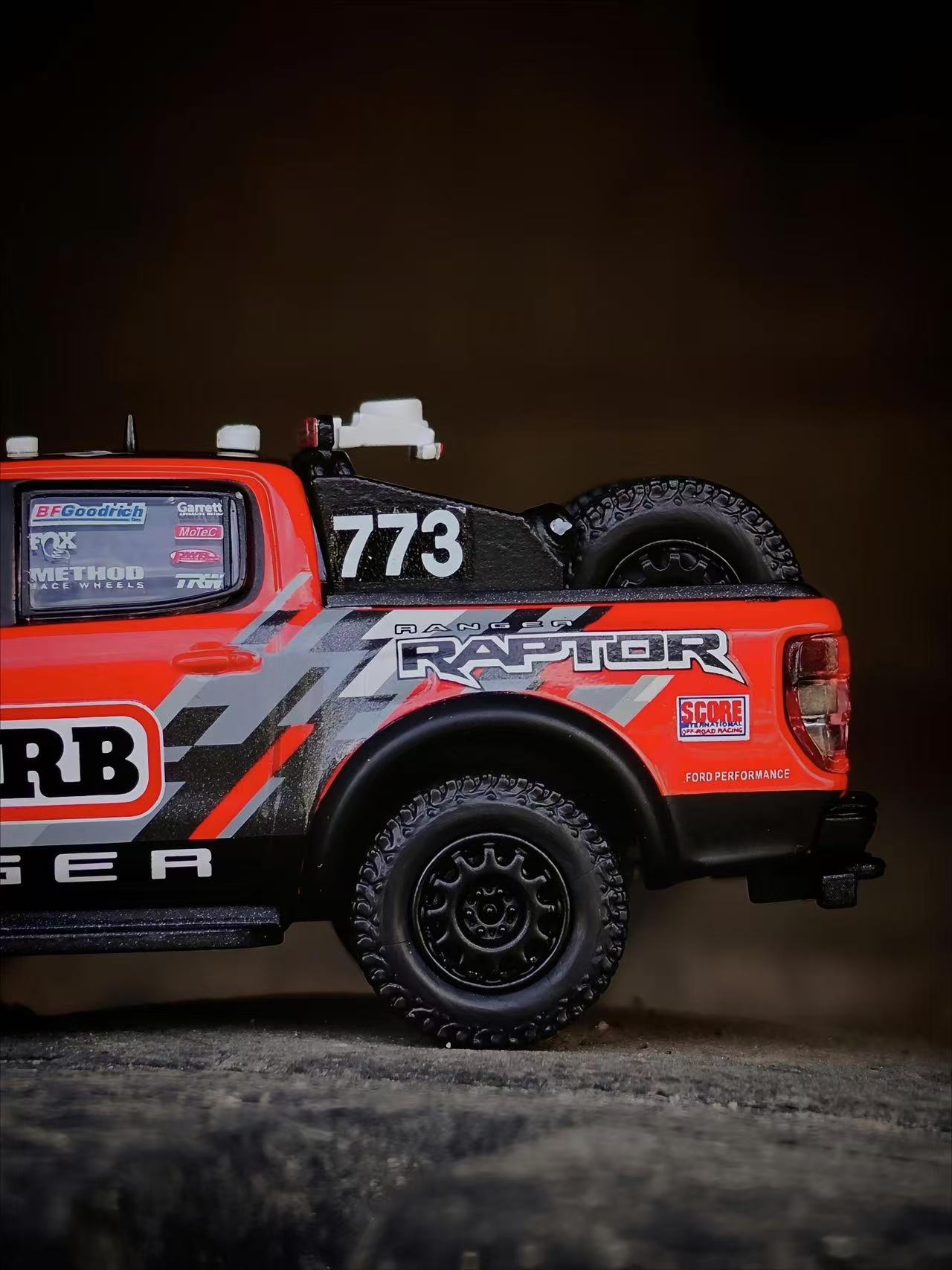 ELŐRENDELÉS - MK Miniatures - Ford Ranger Raptor 2024 - Baja Racing Version 773# Racing Livery, Red/Black