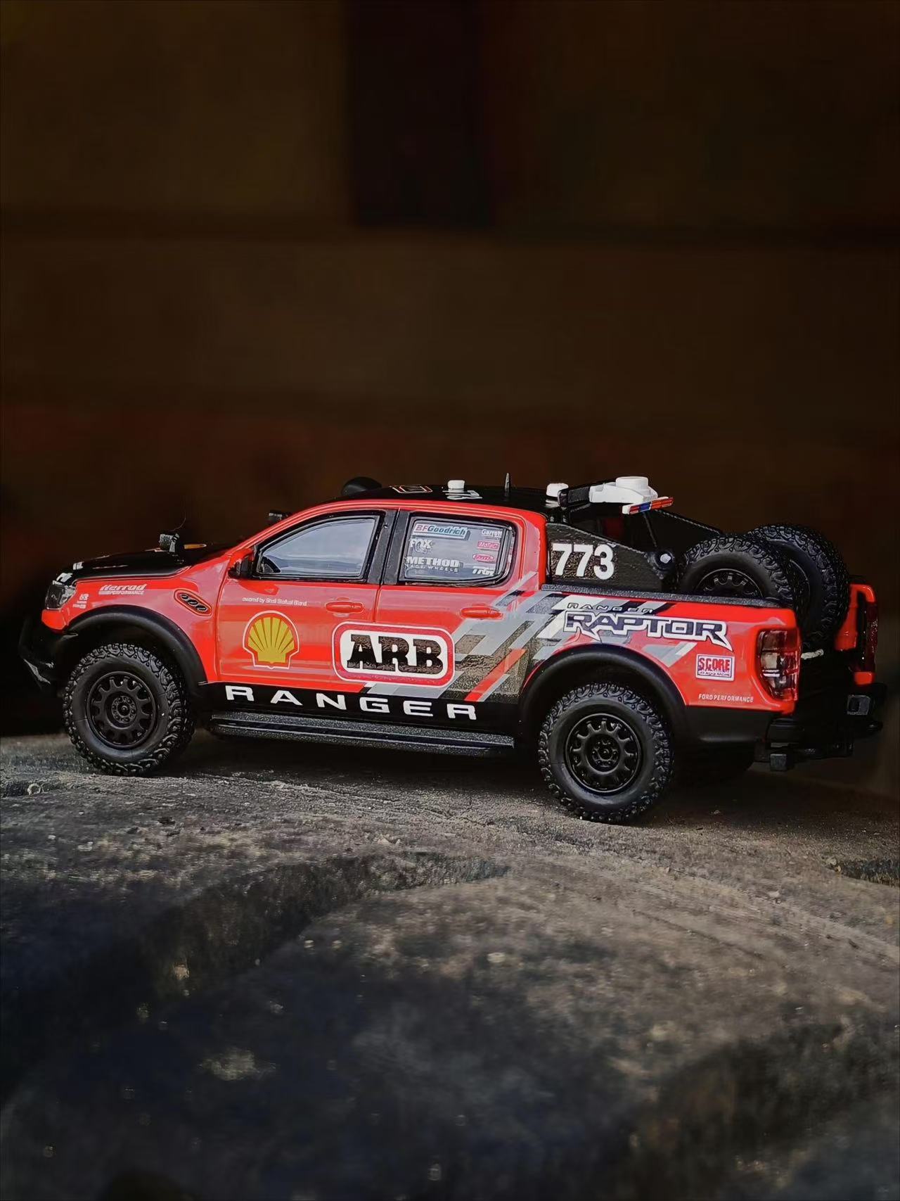 ELŐRENDELÉS - MK Miniatures - Ford Ranger Raptor 2024 - Baja Racing Version 773# Racing Livery, Red/Black