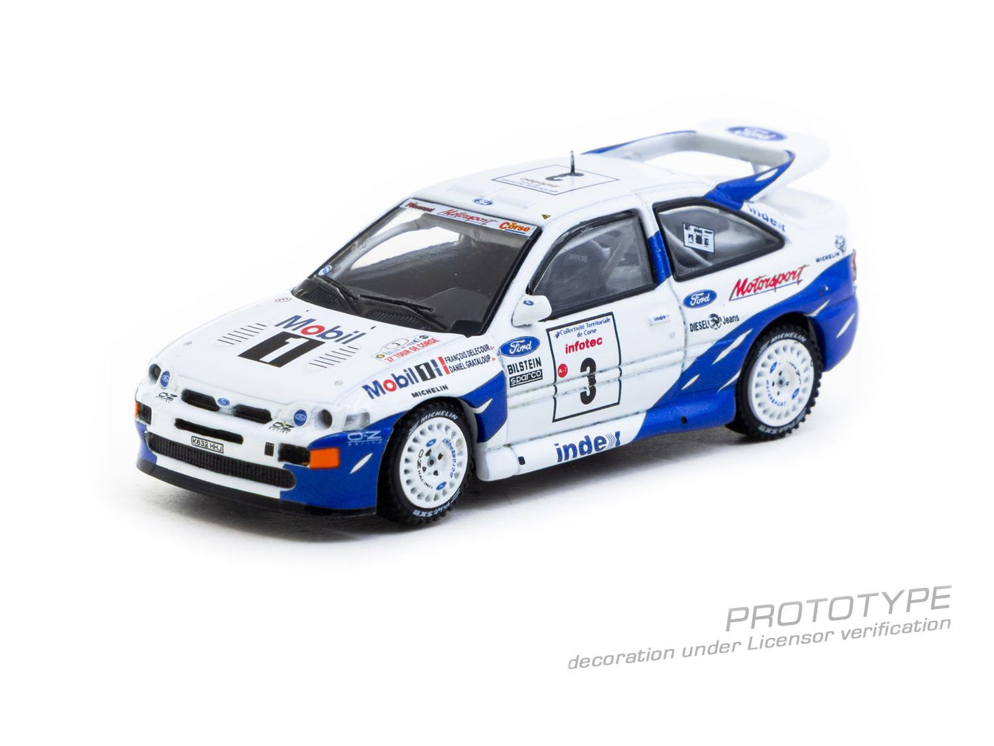 ELŐRENDELÉS - #TC-T64-081-93RDF03 - Ford Escort RS Cosworth - #3 Francois Delecour / Daniel Grataloup - Tour de Corse Rallye de France Winner, White/Blue