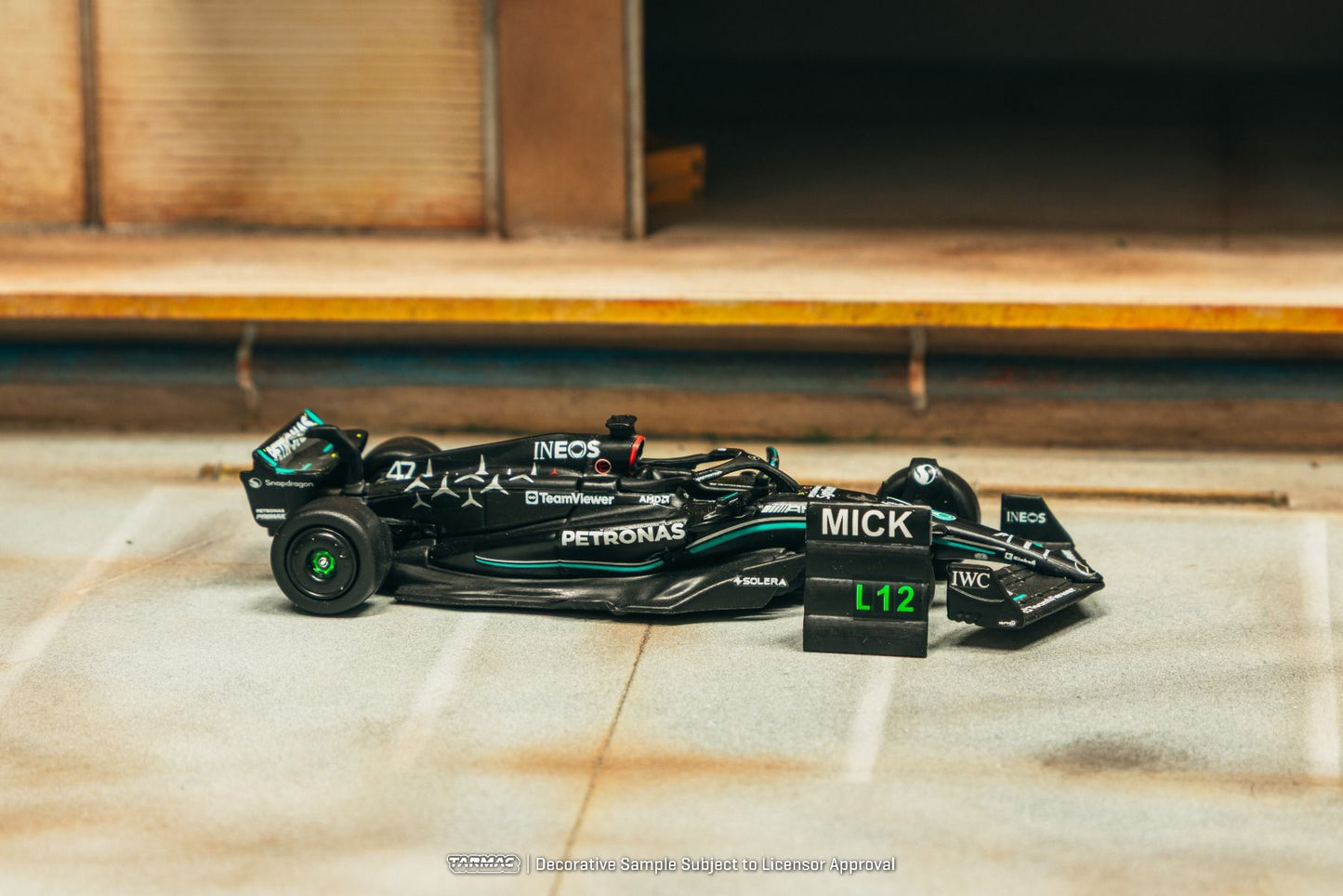ELŐRENDELÉS - #TC-T64G-F064-MS1 - Mercedes-Benz AMG F1 W14 E Performance - Mick Schumacher Spanish Grand Prix - Tyre testing with pit board, Black