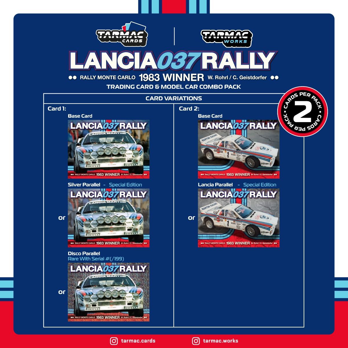 Lancia 037 Rally #1 W.Rohrl/C.Geistdorfer Winner Rally Monte Carlo 1983 + cards, White/Red/Blue