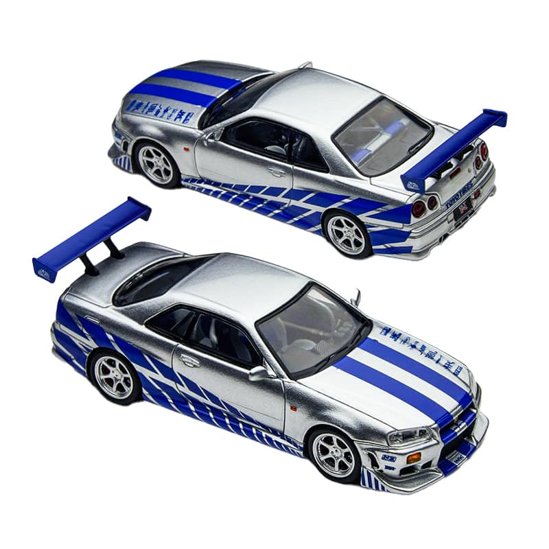 ELŐRENDELÉS - TimeMirco - Nissan Skyline GT-R R34 V-SPEC-II F2NF2, Silver-Blue