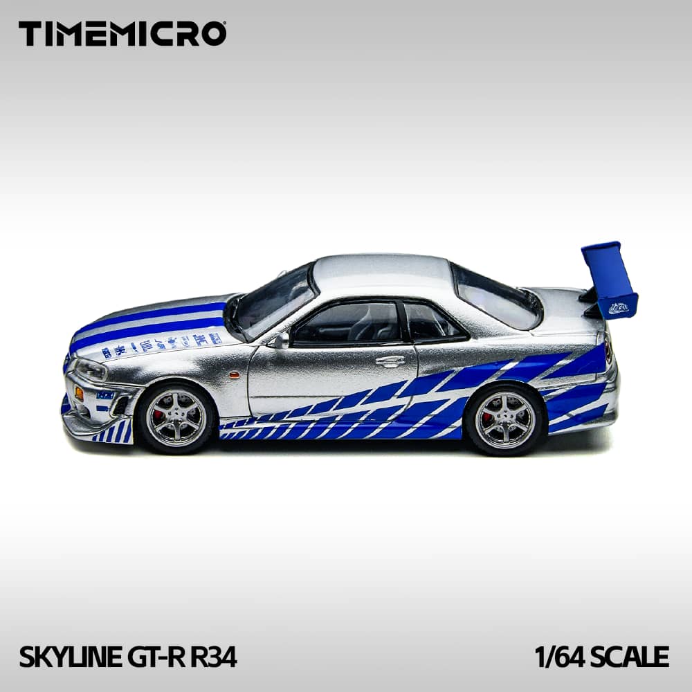 ELŐRENDELÉS - TimeMirco - Nissan Skyline GT-R R34 V-SPEC-II F2NF2, Silver-Blue