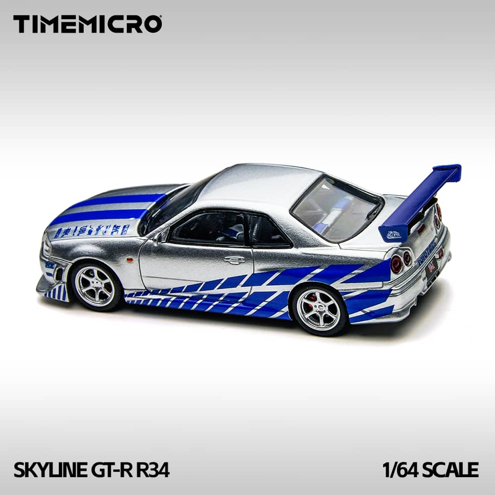 ELŐRENDELÉS - TimeMirco - Nissan Skyline GT-R R34 V-SPEC-II F2NF2, Silver-Blue
