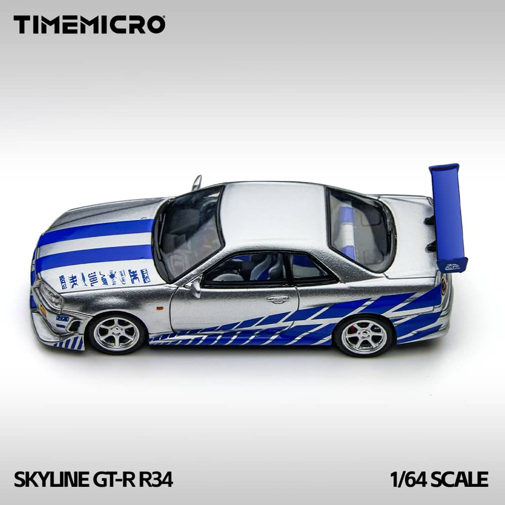 ELŐRENDELÉS - TimeMirco - Nissan Skyline GT-R R34 V-SPEC-II F2NF2, Silver-Blue