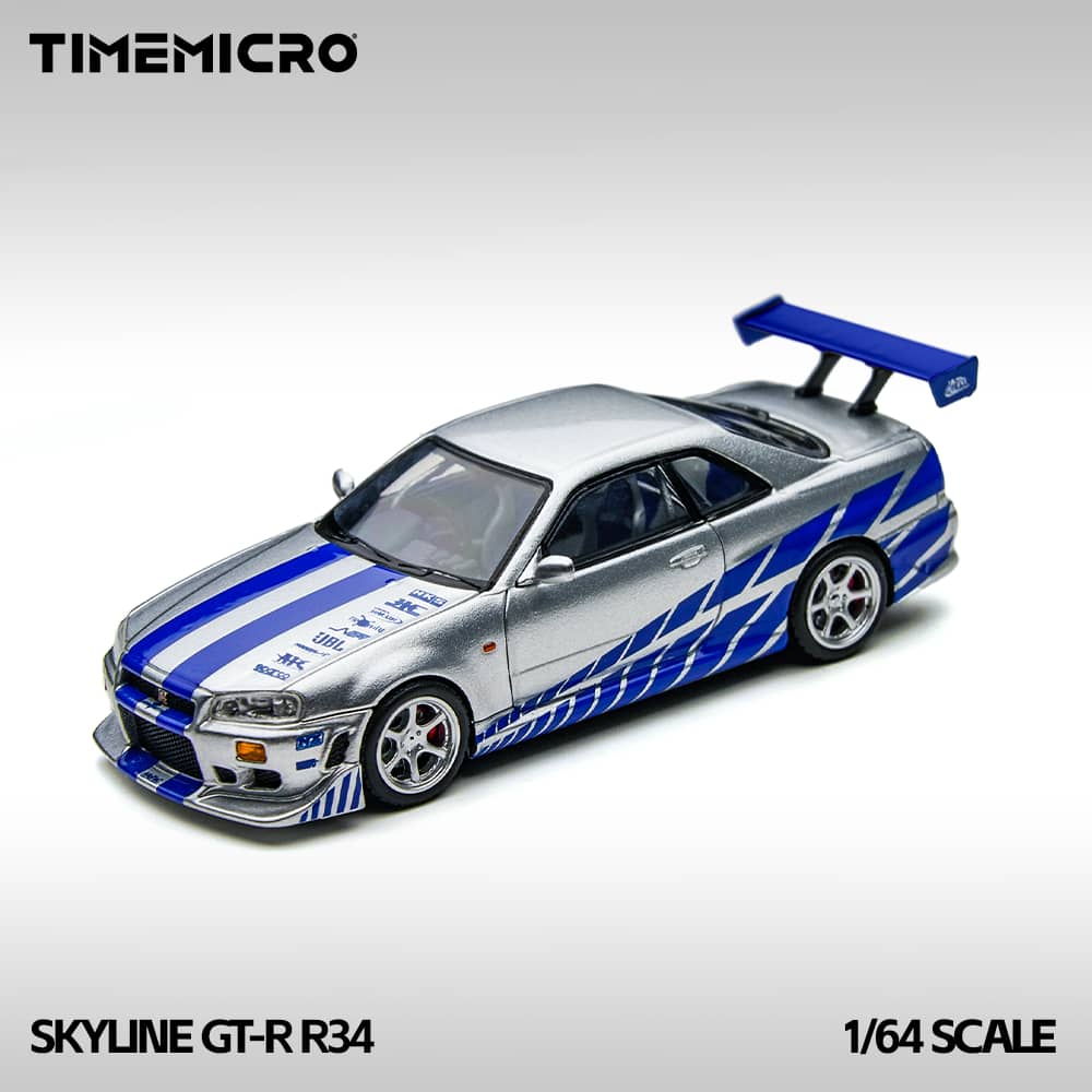 ELŐRENDELÉS - TimeMirco - Nissan Skyline GT-R R34 V-SPEC-II F2NF2, Silver-Blue