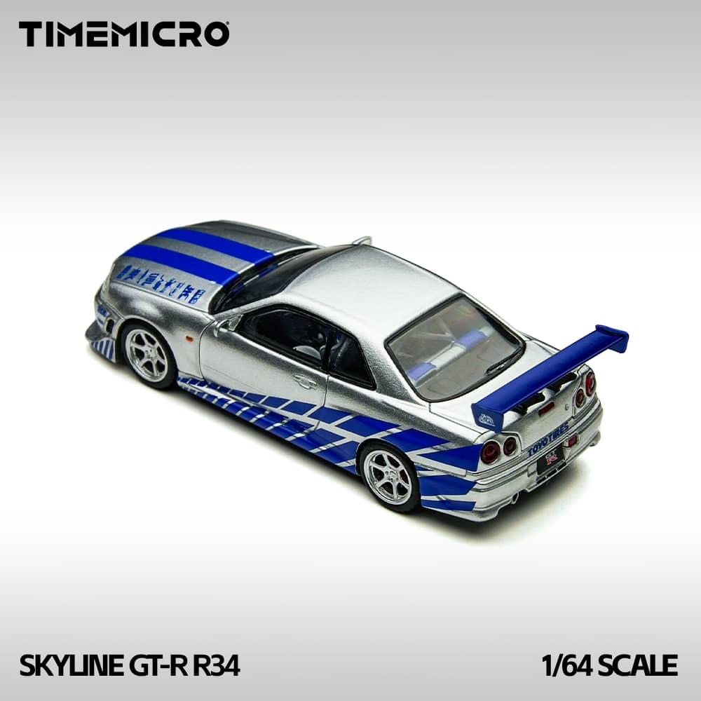 ELŐRENDELÉS - TimeMirco - Nissan Skyline GT-R R34 V-SPEC-II F2NF2, Silver-Blue
