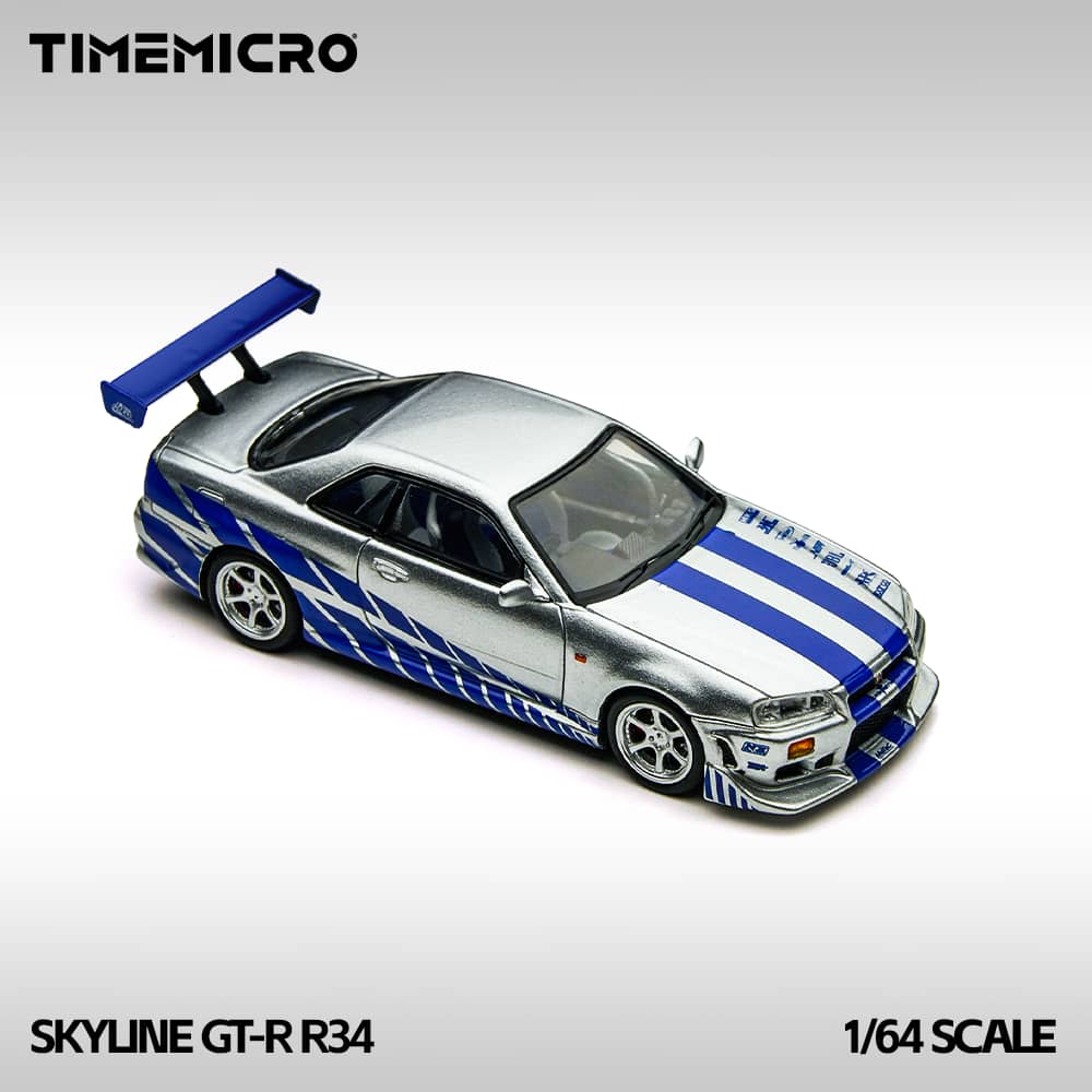 ELŐRENDELÉS - TimeMirco - Nissan Skyline GT-R R34 V-SPEC-II F2NF2, Silver-Blue