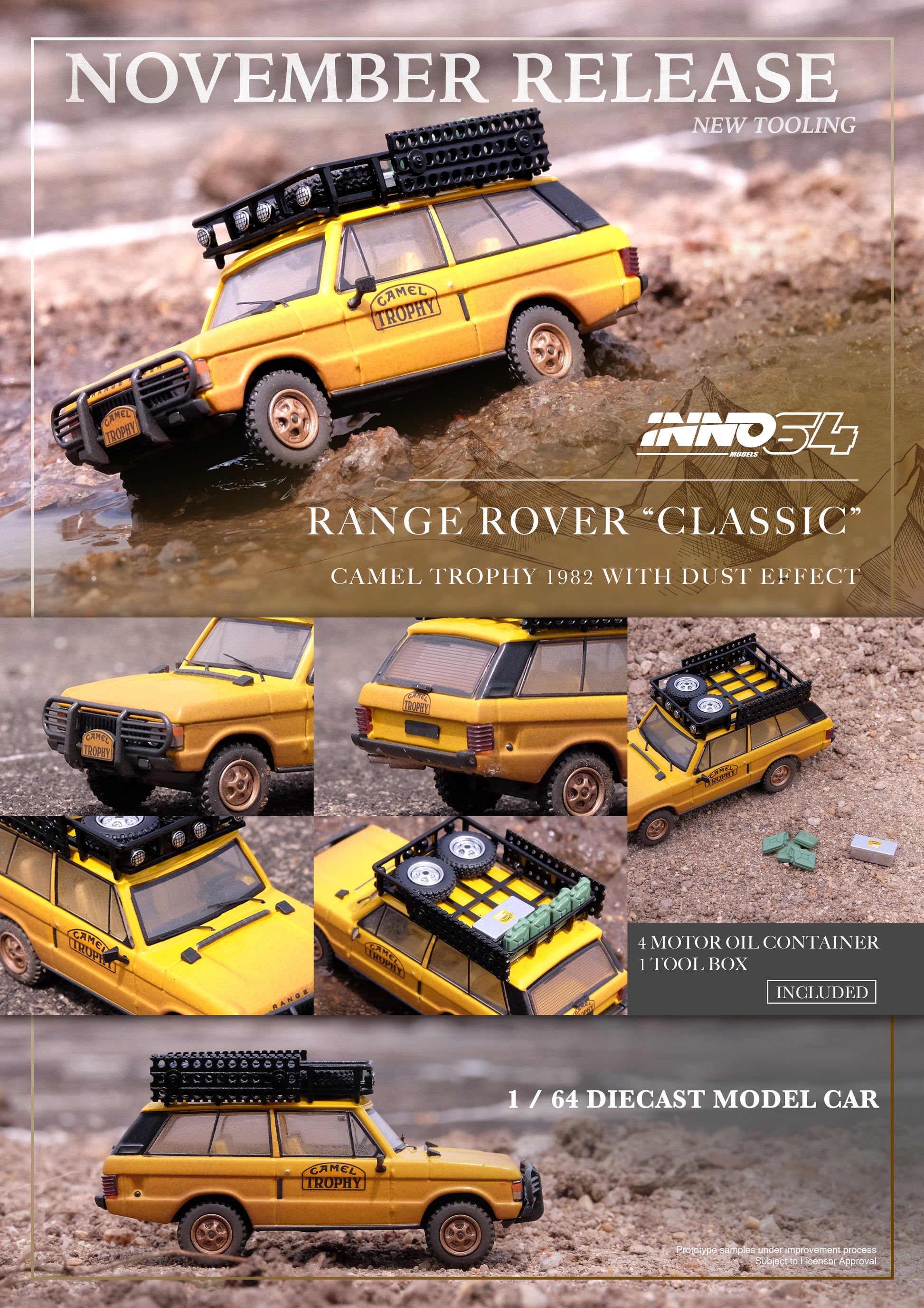 inno64 ranger rover classic yellow dust effect fuel tanks tool box
