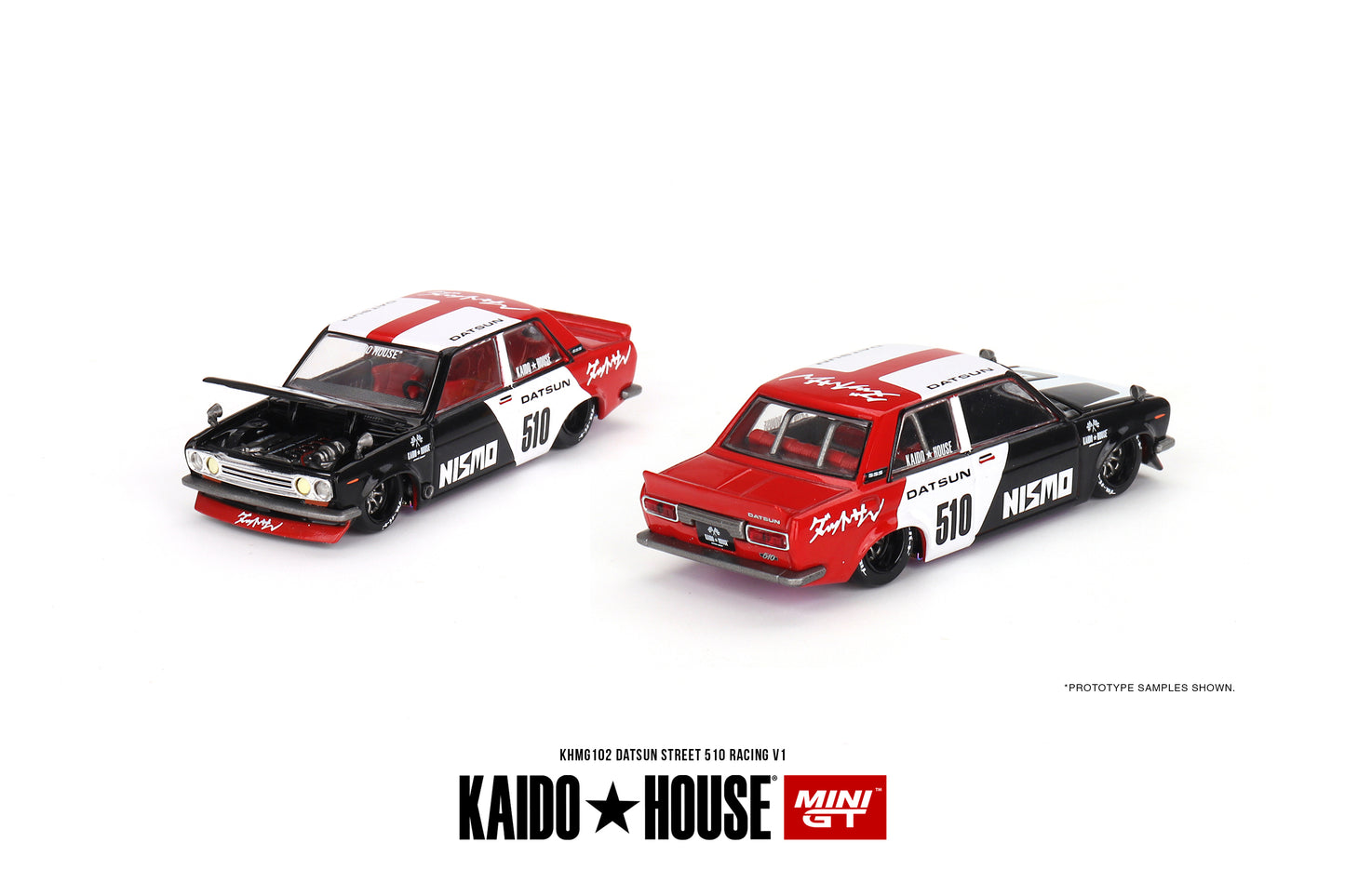 #KHMG102 - Datsun Street 510 Racing V1 *Kaido House* (Black/White/Red)