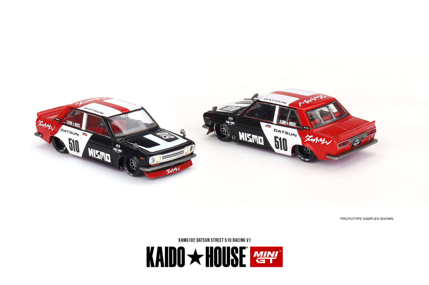 #KHMG102 - Datsun Street 510 Racing V1 *Kaido House* (Black/White/Red)