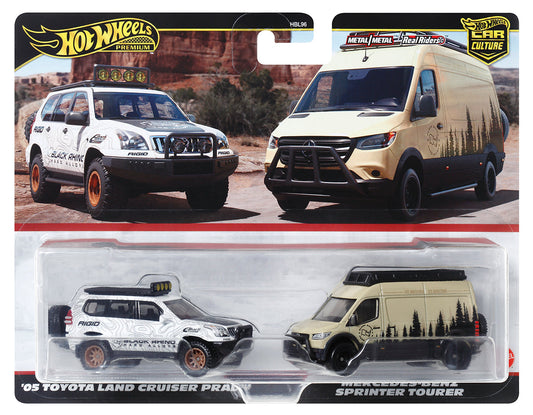 hot wheels 2-pack 2024 mix 1 off road toyota land cruiser mercedes benz sprinter tourer