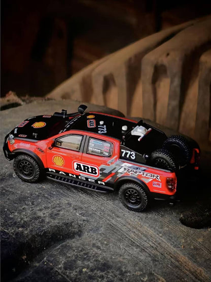 ELŐRENDELÉS - MK Miniatures - Ford Ranger Raptor 2024 - Baja Racing Version 773# Racing Livery, Red/Black