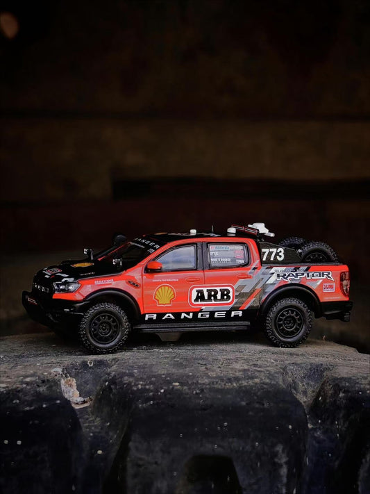 ELŐRENDELÉS - MK Miniatures - Ford Ranger Raptor 2024 - Baja Racing Version 773# Racing Livery, Red/Black