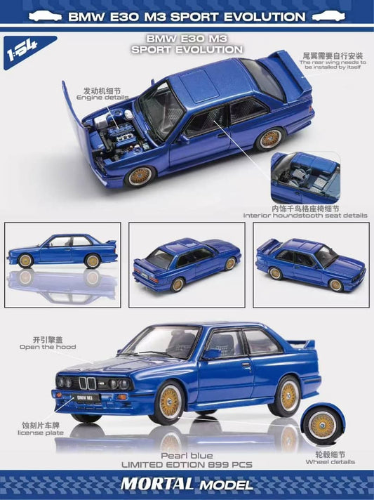 ELŐRENDELÉS - Mortal - BMW E30 Mk1 Sedan Sport Evolution - Open Engine Hood - Visible Engine, Pearl Blue