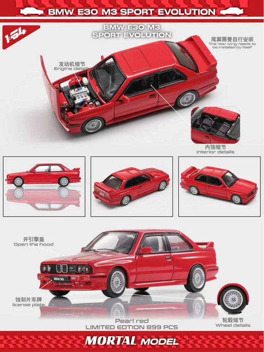 ELŐRENDELÉS - Mortal - BMW E30 Mk1 Sedan Sport Evolution - Open Engine Hood - Visible Engine, Pearl Red