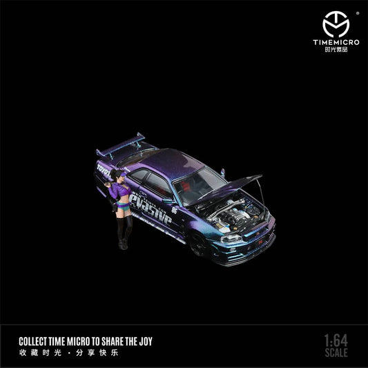 Time Micro - Nissan Skyline GT-R R34 Nismo Z-Tune Metál/Lila Figurával