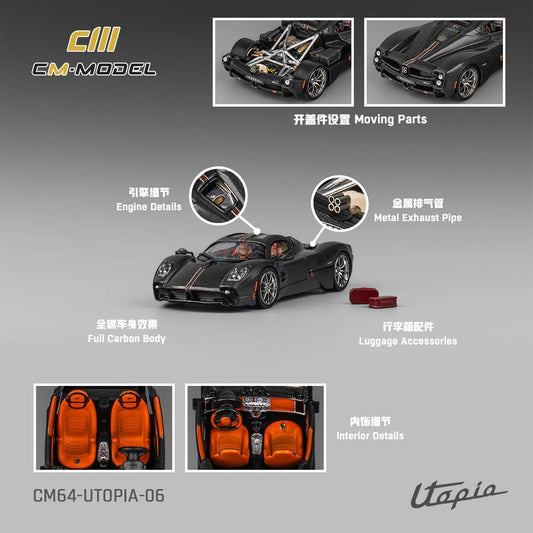 ELŐRENDELES - #CM64-UTOPIA-06 Pagani Utopia Open-Engin Hood, Visible Engine Carbon Black