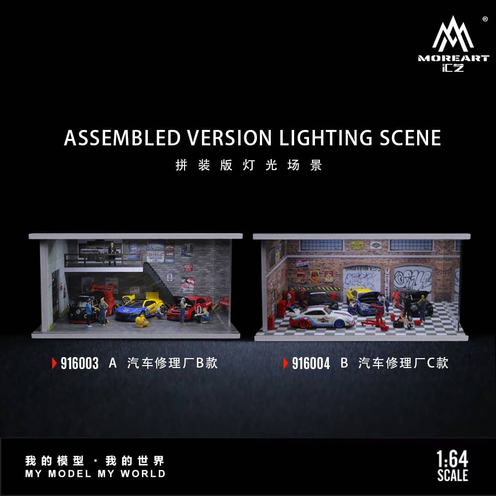 ELŐRENDELÉS - #MO916003 - Assembly Diorama Parking Lot Theme with LED Light Auto Garage Livery - B