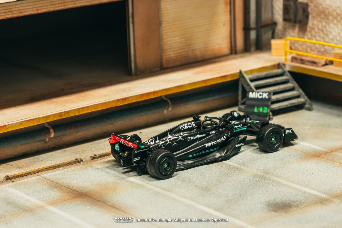 ELŐRENDELÉS - #TC-T64G-F064-MS1 - Mercedes-Benz AMG F1 W14 E Performance - Mick Schumacher Spanish Grand Prix - Tyre testing with pit board, Black