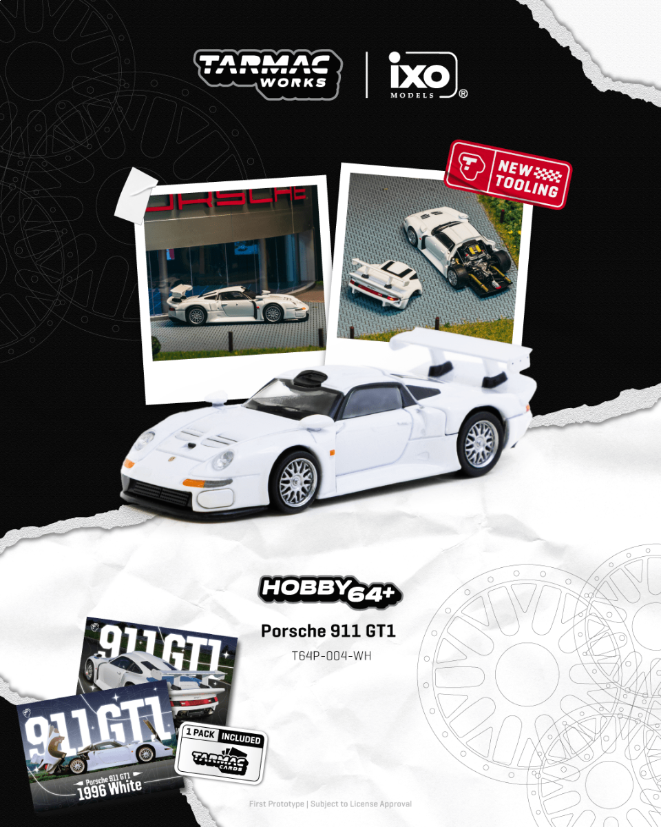 ELŐRENDELÉS - #TC-T64P-004WH - Porsche 911 GT1 - Tarmac & IXO Models Collaboration - Tarmac Cards Combo Set, White