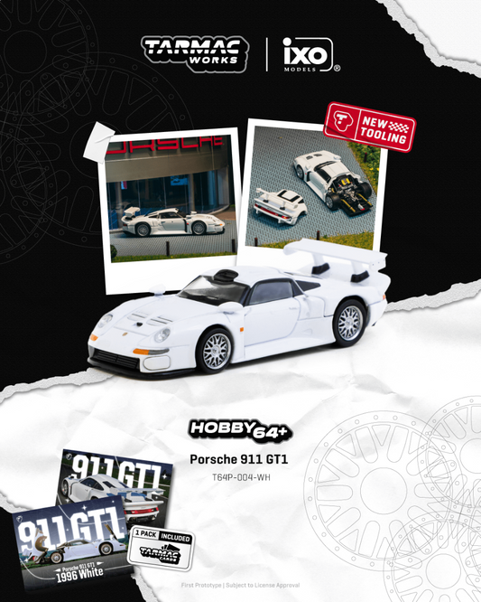 ELŐRENDELÉS - #TC-T64P-004WH - Porsche 911 GT1 - Tarmac & IXO Models Collaboration - Tarmac Cards Combo Set, White