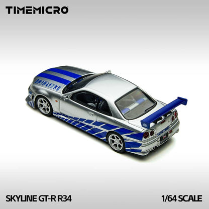 ELŐRENDELÉS - TimeMirco - Nissan Skyline GT-R R34 V-SPEC-II F2NF2, Silver-Blue